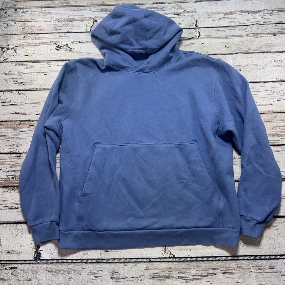 Lululemon Steady State Fleece Pullover Hoodie Mens LARGE Blue Pocket LM3ERZS